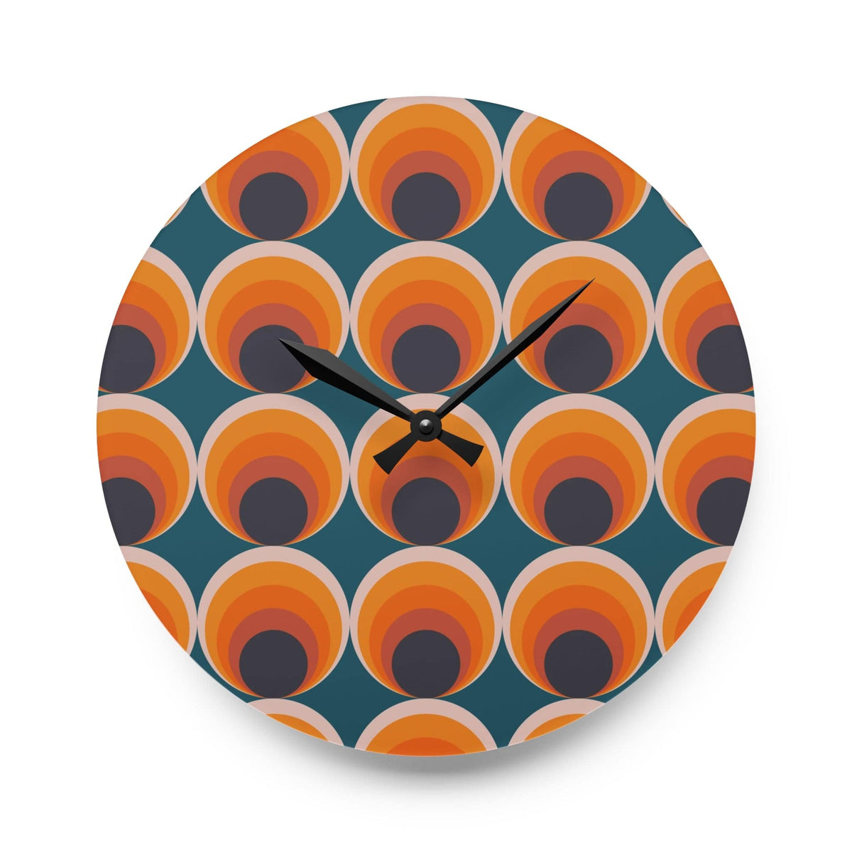 Mid Century Modern Groovy Orange, Navy Blue, Retro Style Acrylic Wall Clock Home Decor