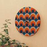 Mid Century Modern Groovy Orange, Navy Blue, Retro Style Acrylic Wall Clock Home Decor