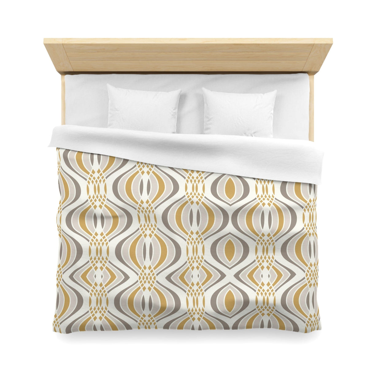 Mid Century Modern, Minamilst Retro Gold, Grayish Silver Geometric Mod King Size Microfiber Duvet Cover Home Decor