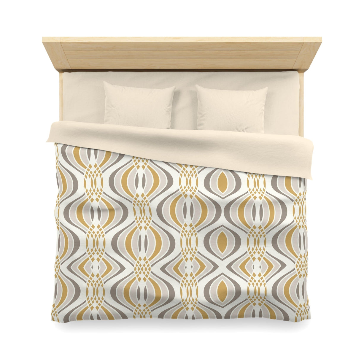 Mid Century Modern, Minamilst Retro Gold, Grayish Silver Geometric Mod King Size Microfiber Duvet Cover Home Decor