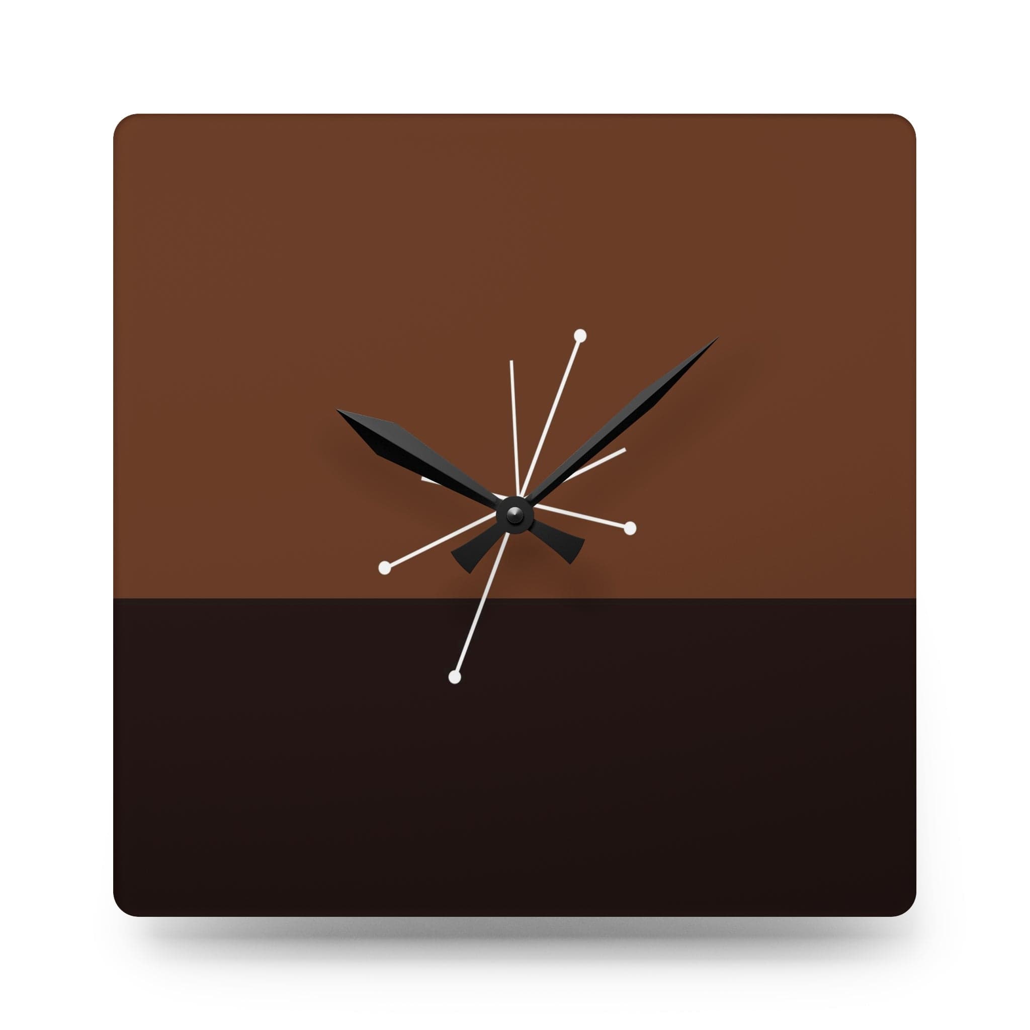 Mid Century Modern, Minimalist Black, Brown, MCM Acrylic Wall Clock Home Decor