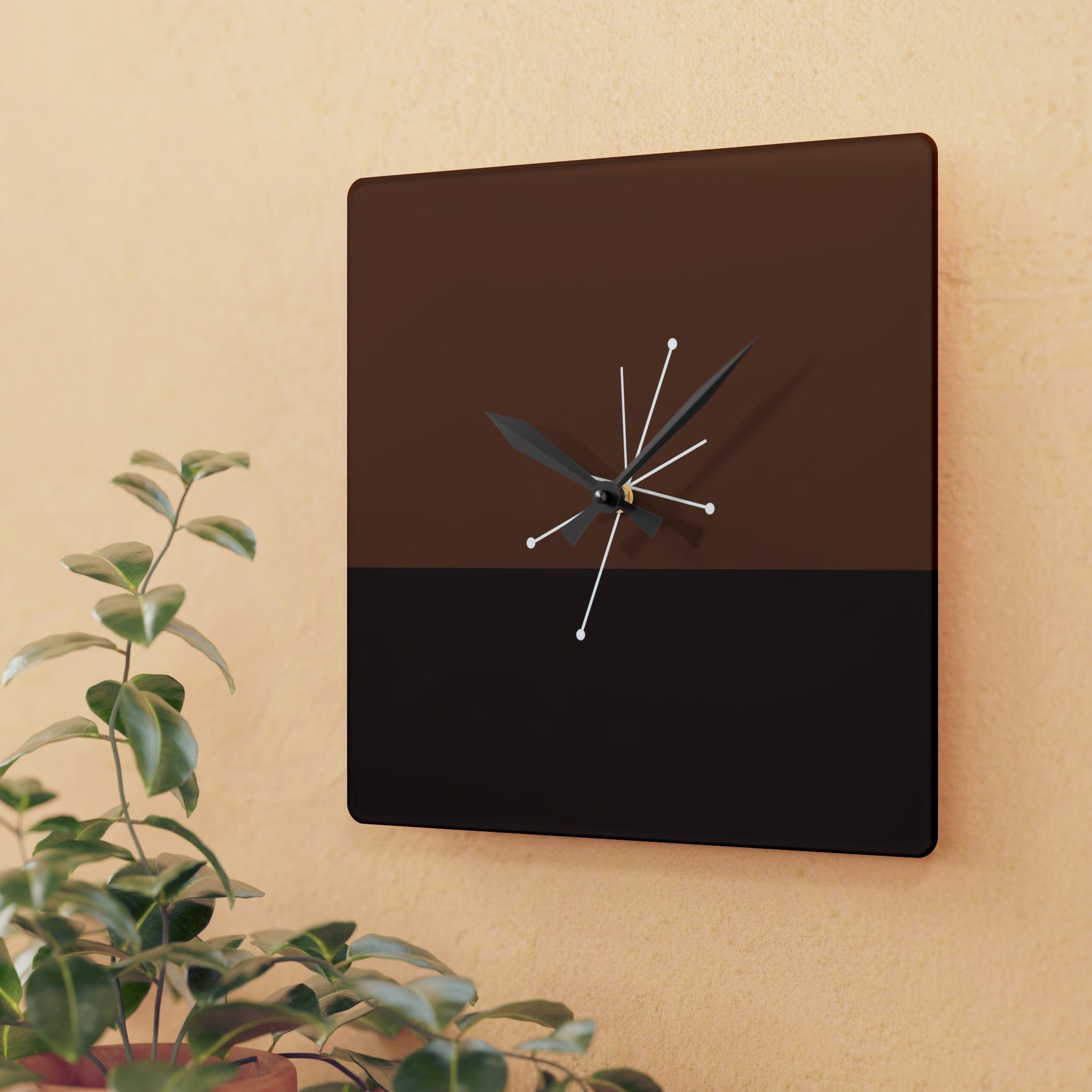 Mid Century Modern, Minimalist Black, Brown, MCM Acrylic Wall Clock Home Decor