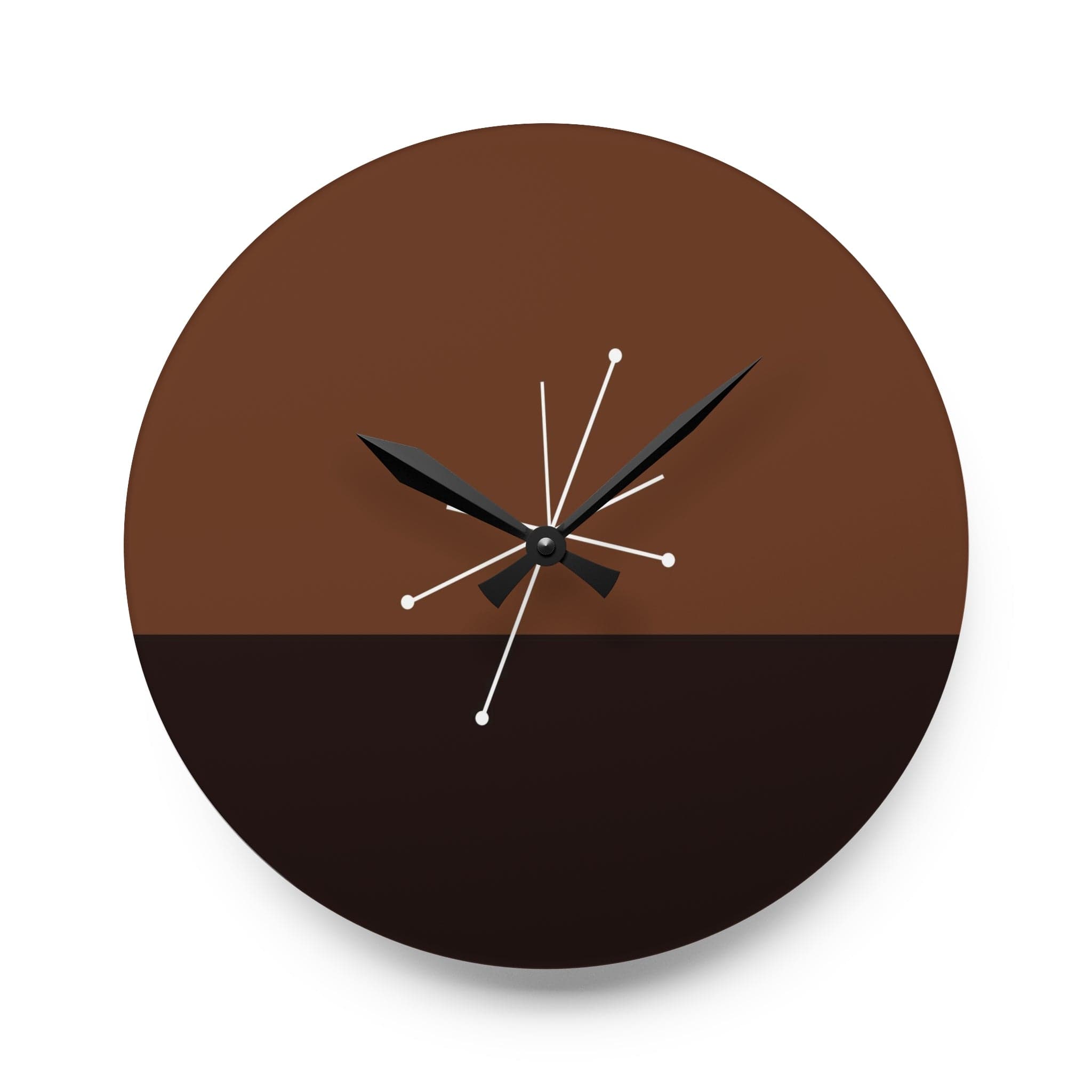 Mid Century Modern, Minimalist Black, Brown, MCM Acrylic Wall Clock Home Decor