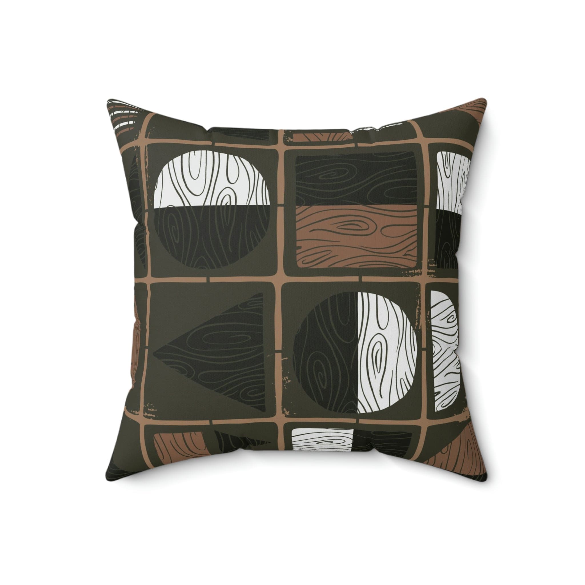 Mid Century Modern Olive Green, Brown, Black, Geometric, Bold Funky Retro Pillow Case And Insert Home Decor