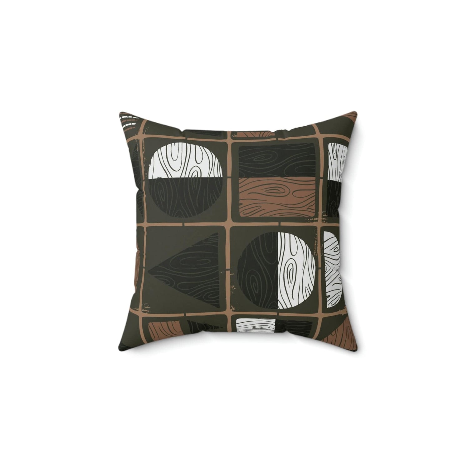 Mid Century Modern Olive Green, Brown, Black, Geometric, Bold Funky Retro Pillow Case And Insert Home Decor