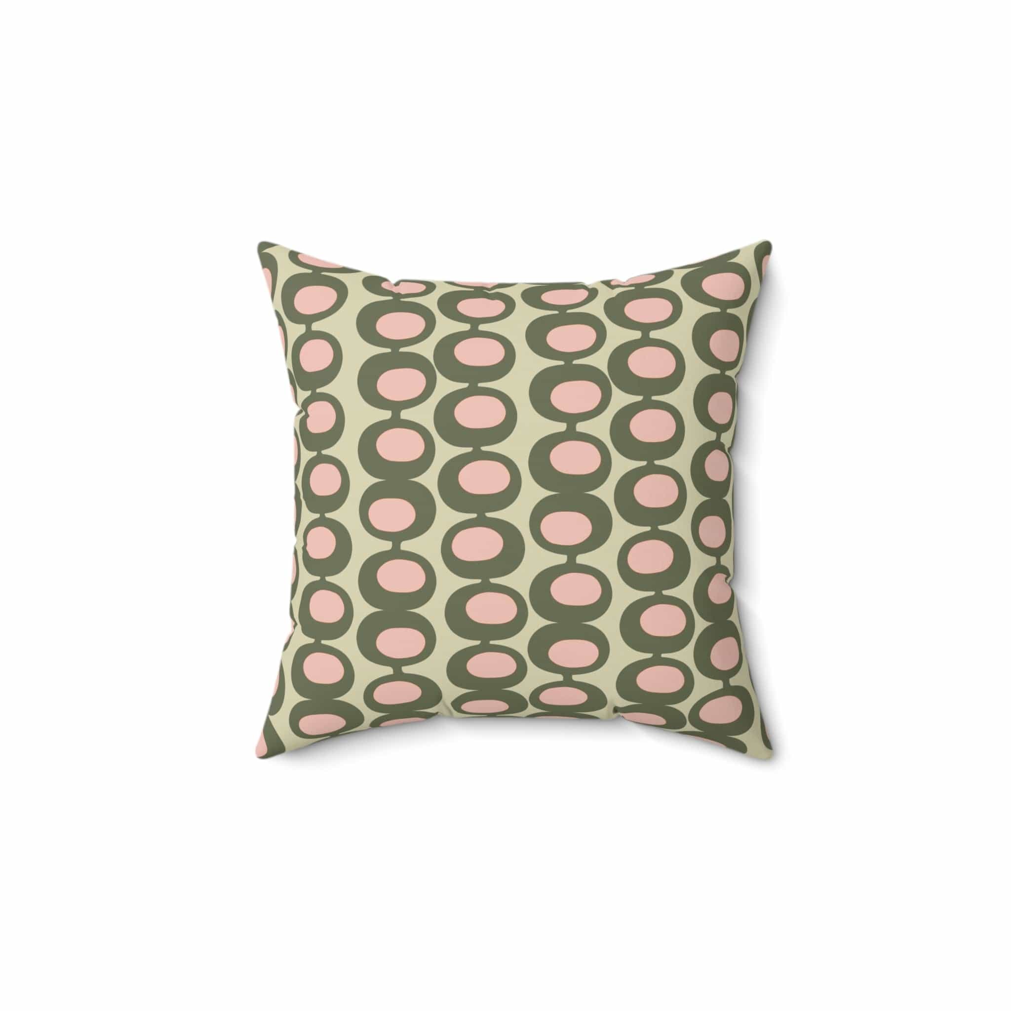 Mid Century Modern Olive Green, Pink, Martini Olive Vibes, Retro Square Pillow Home Decor