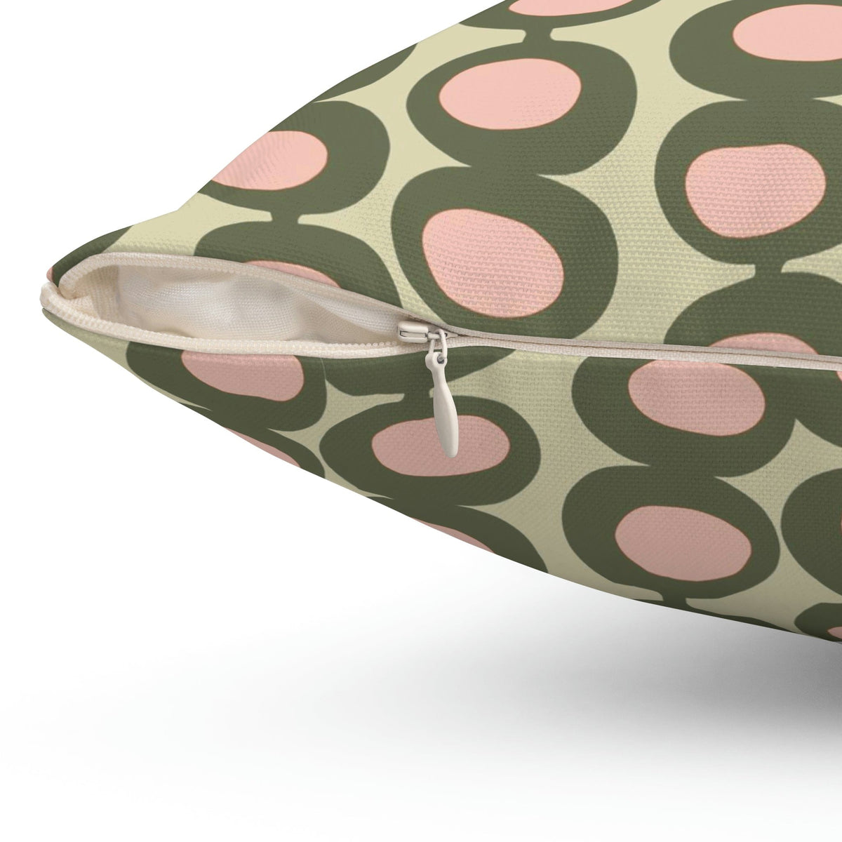 Mid Century Modern Olive Green, Pink, Martini Olive Vibes, Retro Square Pillow Home Decor