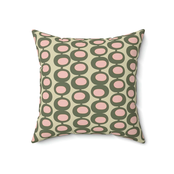 Mid Century Modern Olive Green, Pink, Martini Olive Vibes, Retro Square Pillow
