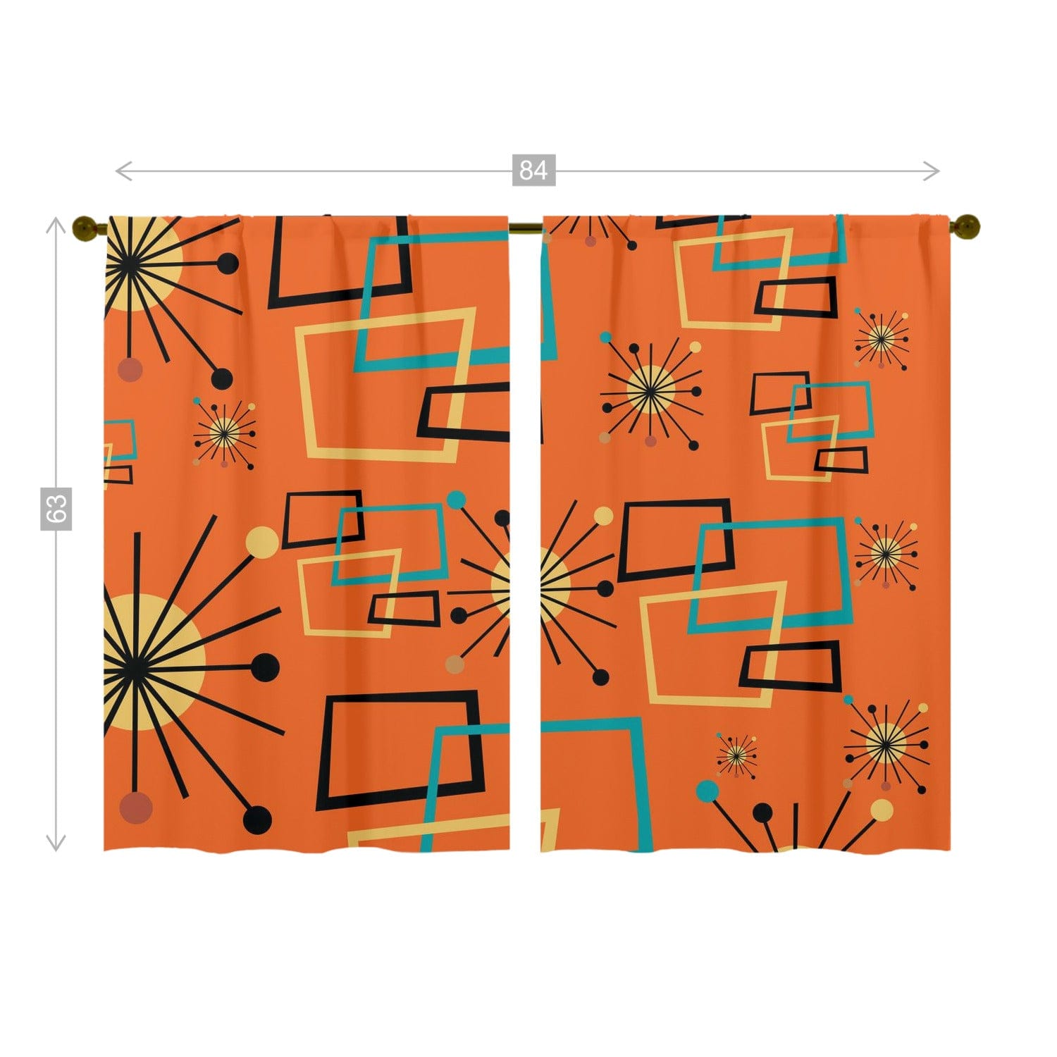 Mid Century Modern Orange Curtains, Starburst, Geometric, Retro Window Curtains (two panels) Curtains
