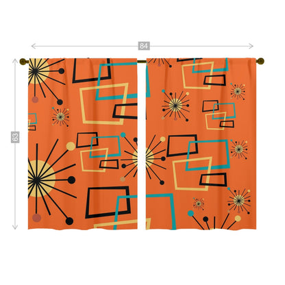 Mid Century Modern Orange Curtains, Starburst, Geometric, Retro Window Curtains (two panels) Curtains