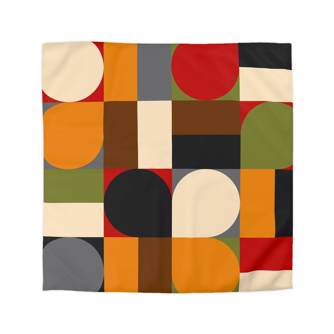 Mid Century Modern Retro Geometric Abstract Red, Gray, Black, Mustard Yellow, Brown,Green Microfiber Duvet Cover