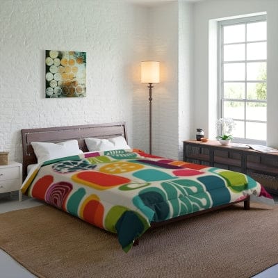 Mid Century Modern, Retro, Geometric Funky FUN, Colorful Design King Or Queen Cozy Comforter