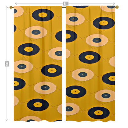 Mid Century Modern, Retro Records, Mustard Yellow, Abstract MCM Window Curtains (two panels) Curtains