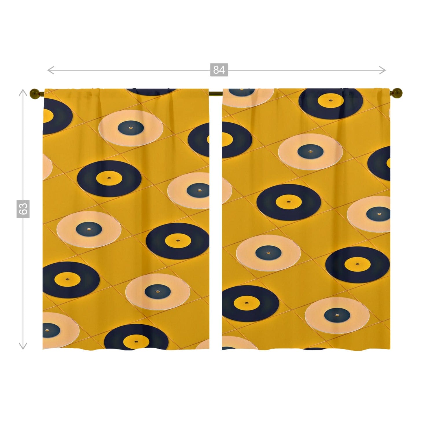 Mid Century Modern, Retro Records, Mustard Yellow, Abstract MCM Window Curtains (two panels) Curtains
