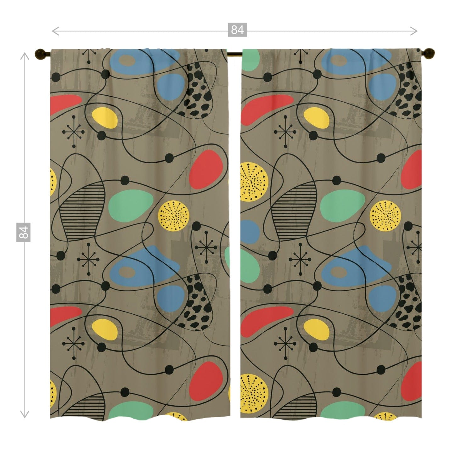 Mid Century Modern Sand Brown, Atomic Starburst, Abstract Retro Window Curtains (two panels) Curtains