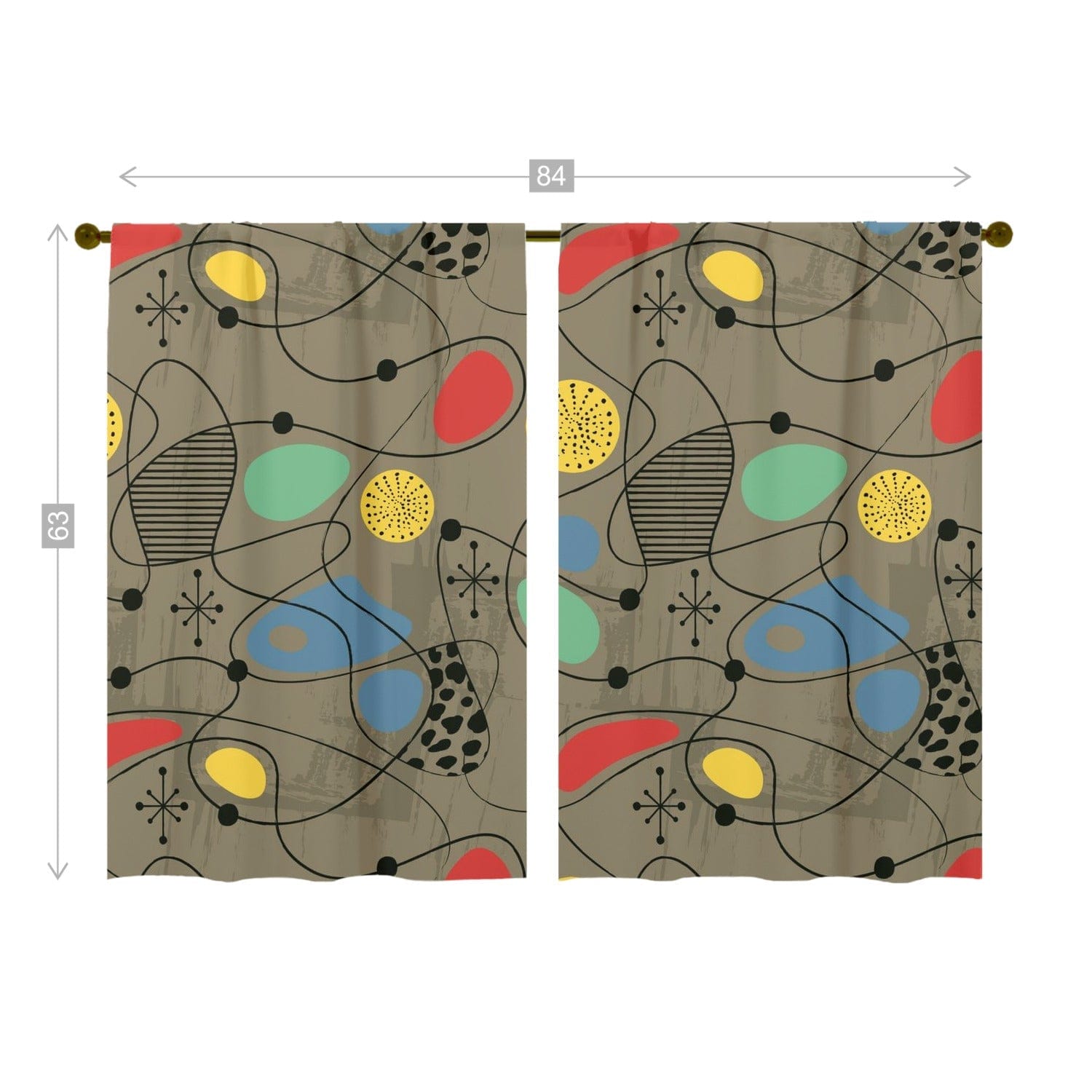 Mid Century Modern Sand Brown, Atomic Starburst, Abstract Retro Window Curtains (two panels) Curtains