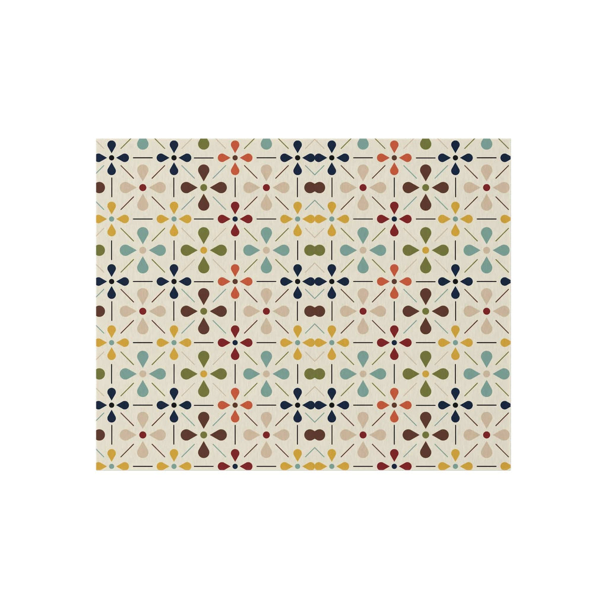 Mid Century Modern Scandinavian Flower, Mid Mod Retro Beige, Green, Aqua, Green, Orange, Indoor-Outdoor Rug Home Decor