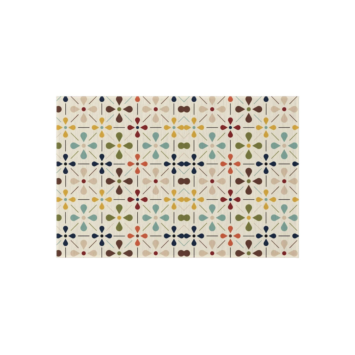 Mid Century Modern Scandinavian Flower, Mid Mod Retro Beige, Green, Aqua, Green, Orange, Indoor-Outdoor Rug Home Decor