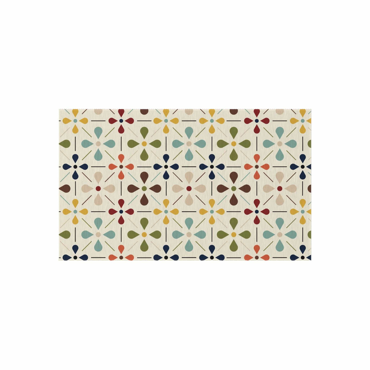 Mid Century Modern Scandinavian Flower, Mid Mod Retro Beige, Green, Aqua, Green, Orange, Indoor-Outdoor Rug Home Decor