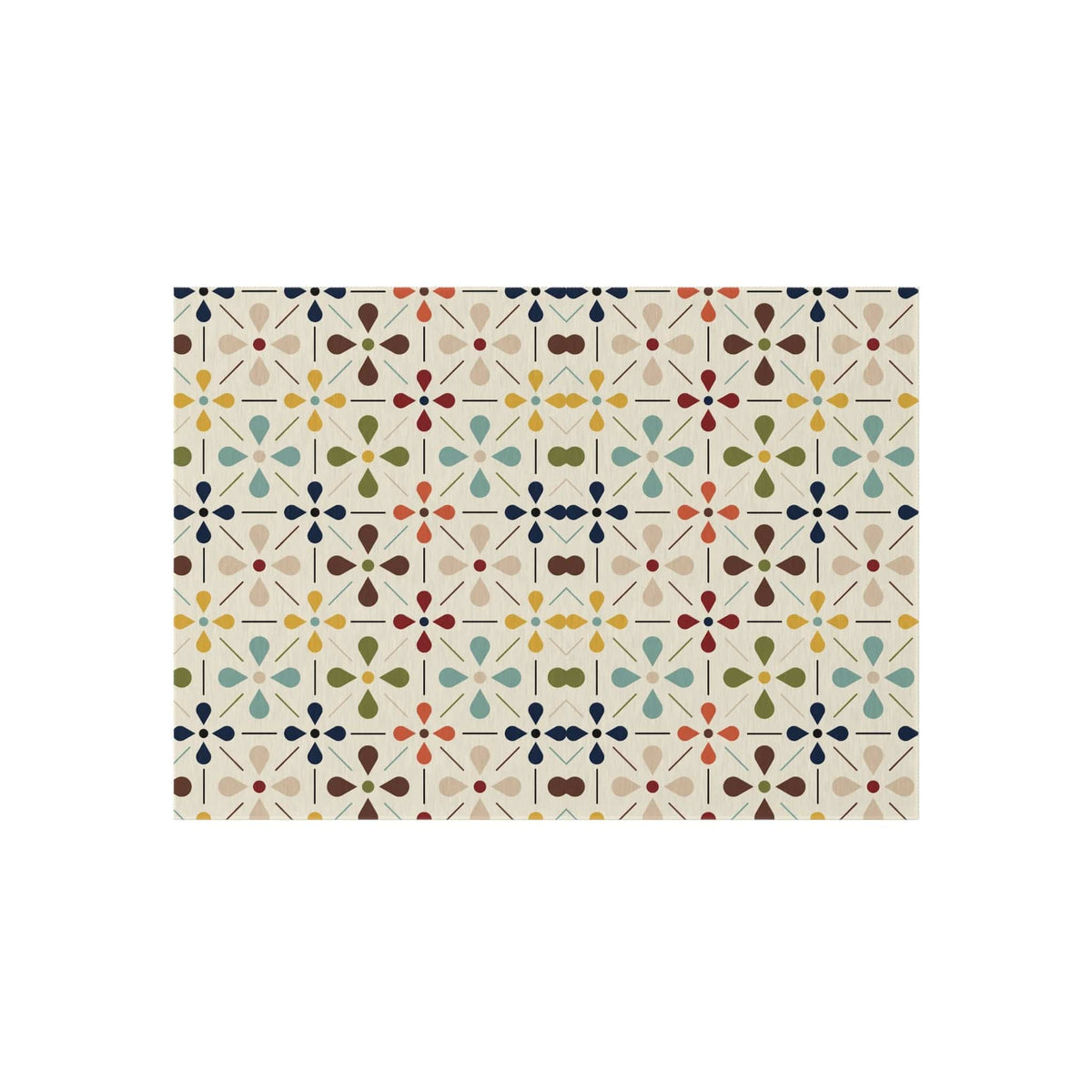 Mid Century Modern Scandinavian Flower, Mid Mod Retro Beige, Green, Aqua, Green, Orange, Indoor-Outdoor Rug Home Decor