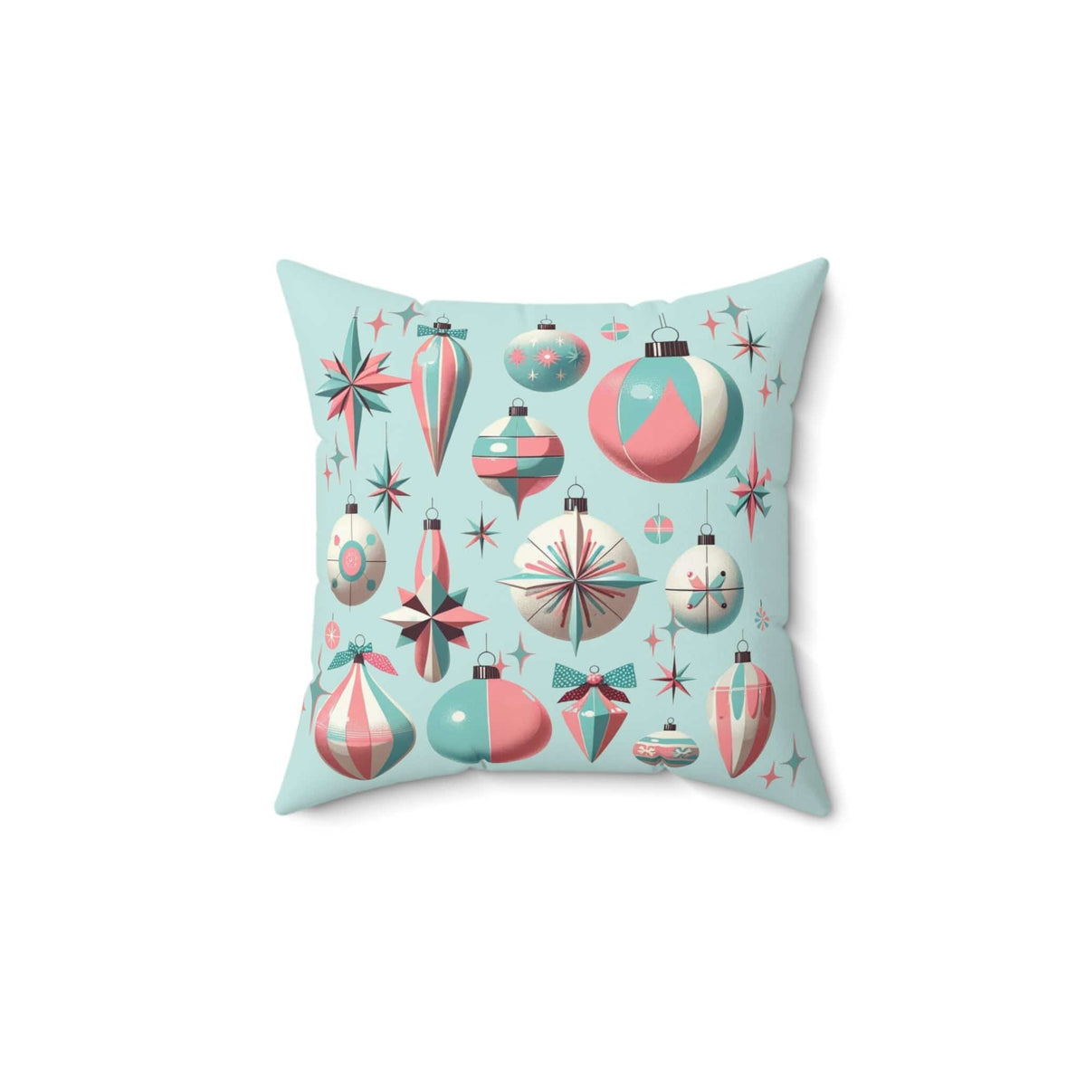 Mid Century Modern Shiny Brite Atomic 50's Ornamanet Pillow In Aqua And Pinks Home Decor