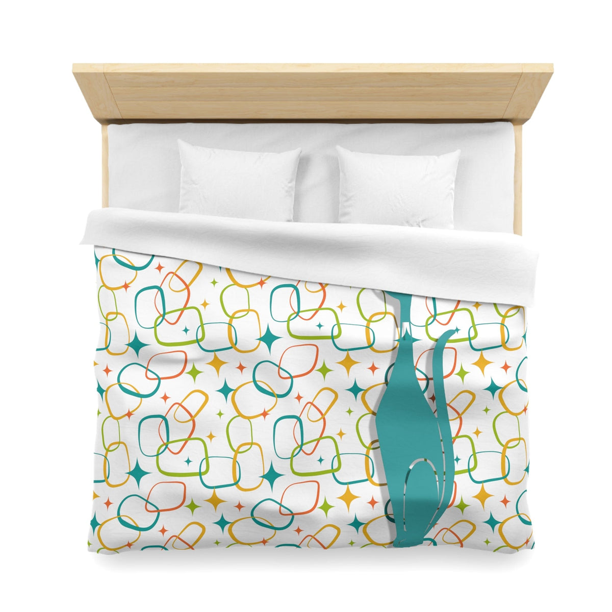 Mid Century Modern, Simple Modernist Atomic Cat, Geometric Retro MCM Microfiber Duvet Cover Home Decor