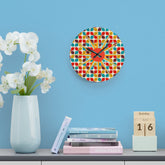 Mid Century Modern Starbust Clock, Scandinavian Retro Red, Turquoise, Mustard Yellow Geometric Designs Acrylic Wall Clock Home Decor Mid Century Modern Gal