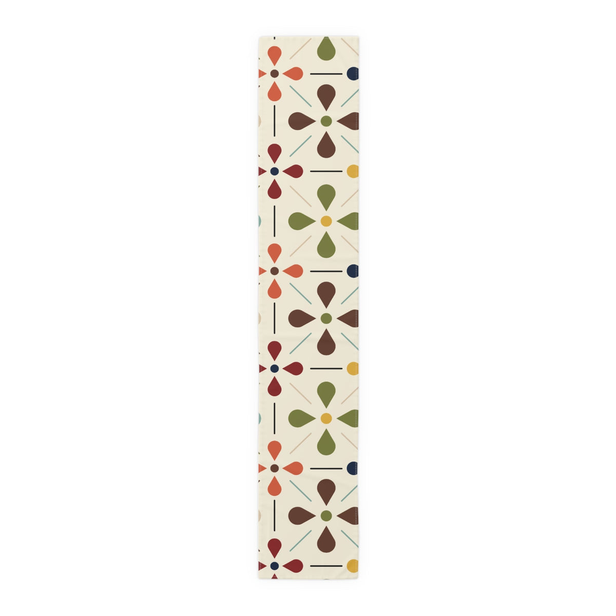 Mid Century Modern Table Runner, Scandinavian Flower, Modern Danish, Beige, Yellow, Green, Orange, Brown, Aqua, MCM Designs Home Decor