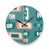Mid Century Modern Teal, Pink, Beige Retro Geometric MCM Acrylic Wall Clock Home Decor