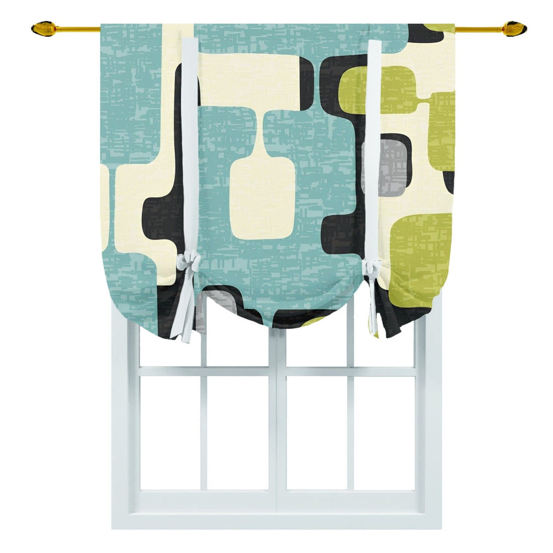 Mid Century Modern Valance, Tie Up Curtain, Geometric Aqua, Lime Green Curtains