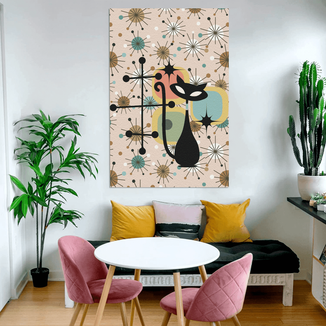 Mid Century Modern Wall Art, Atomic Cat Art