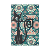 Mid Century Modern Wall Art, Original Atomic Kitschy Cat, Teal, Pink 50s Style Matte Canvas Canvas