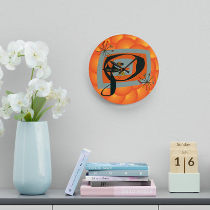 Mid Century Modern Wall Clock, Atomic Kitschy Cat, Orange Groovy Retro Acrylic Wall Clock Home Decor