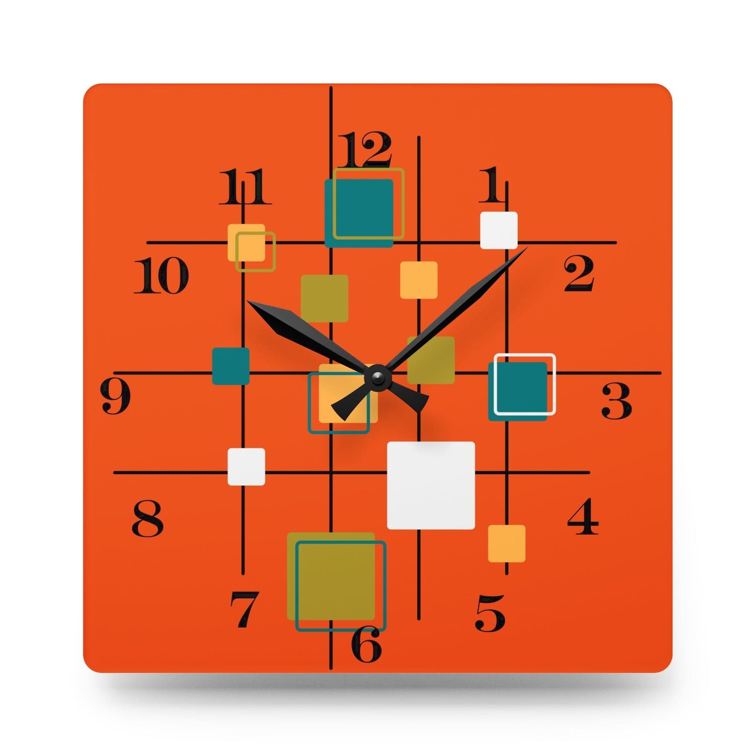 Mid Century Modern Wall Clock, Orange, Retro Geometric Acrylic Wall Clock Home Decor
