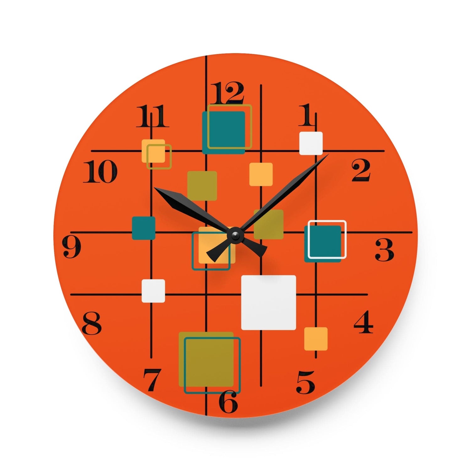 Mid Century Modern Wall Clock, Orange, Retro Geometric Acrylic Wall Clock Home Decor