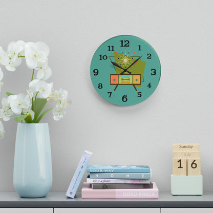 Mid Century Modern Wall Clock, Teal Blue Retro Style, Acrylic Wall Clock Home Decor