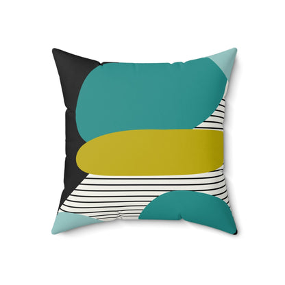 Mid Century Modernist Abstract, Geometric, Green, Black, Aqua Retro Pillow And Insert Home Decor