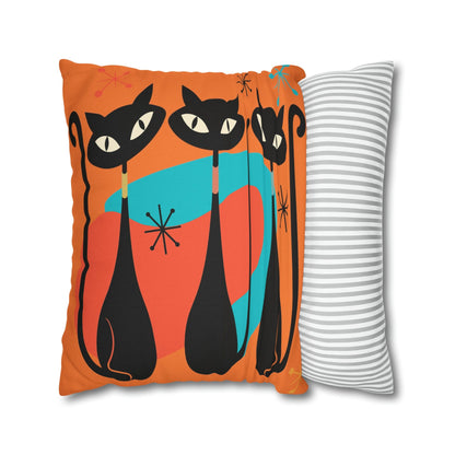 Mid Century Pillow Cover, Orange, Atomic Cats, Cat Mom, Cat Lover, Black Cat Pillow Pillow Cushion Mod Style By Mid Century Modern Gal Home Decor