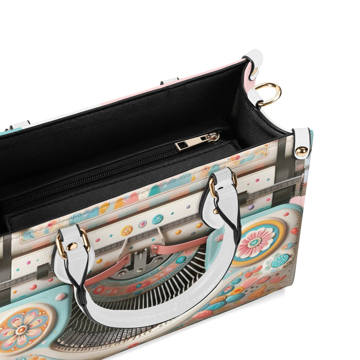 Mid Mod Kitschy Style Retro Typewriter Hand Bag-Shoulder Bag Combo in Pink, Aqua And Blue