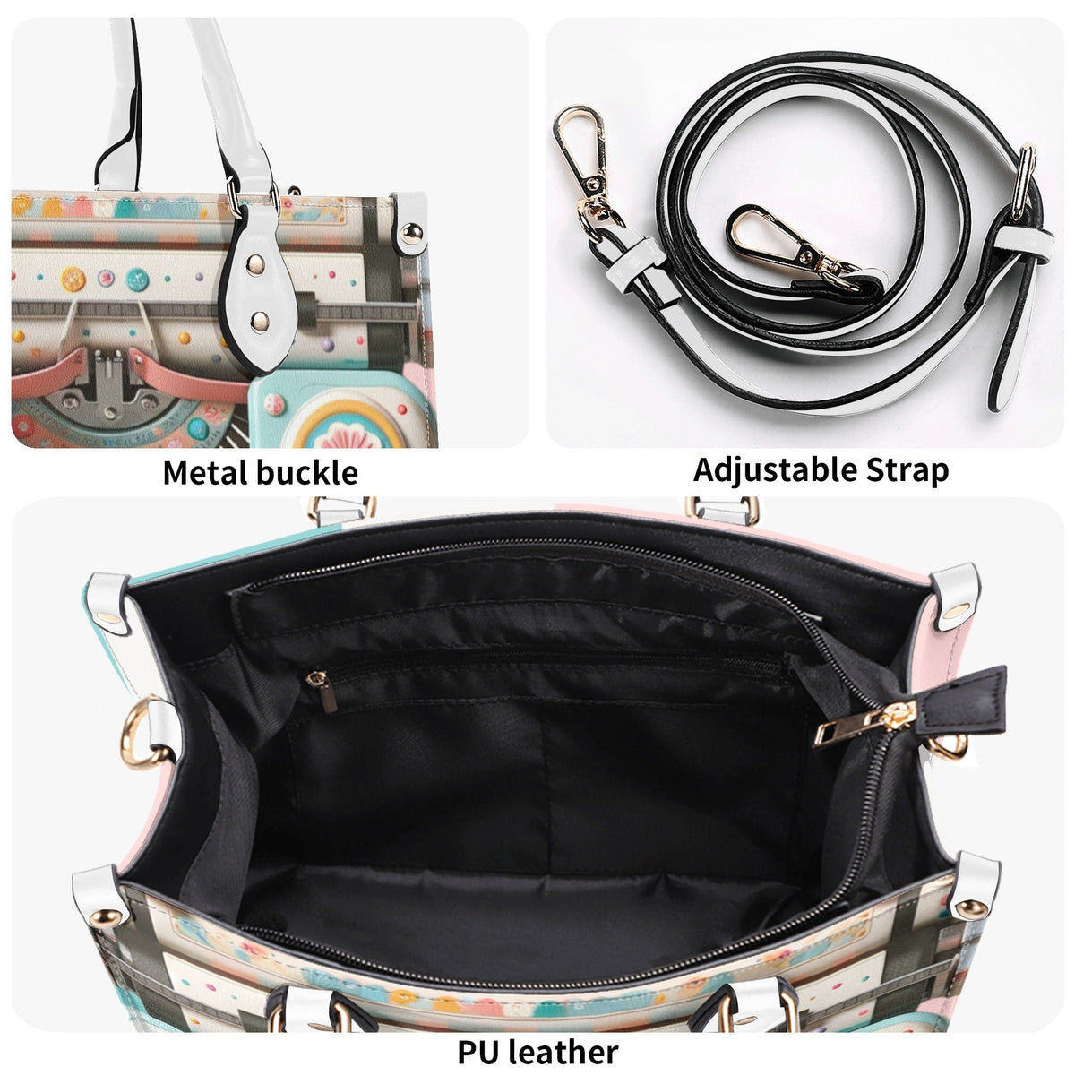 Mid Mod Kitschy Style Retro Typewriter Hand Bag-Shoulder Bag Combo in Pink, Aqua And Blue