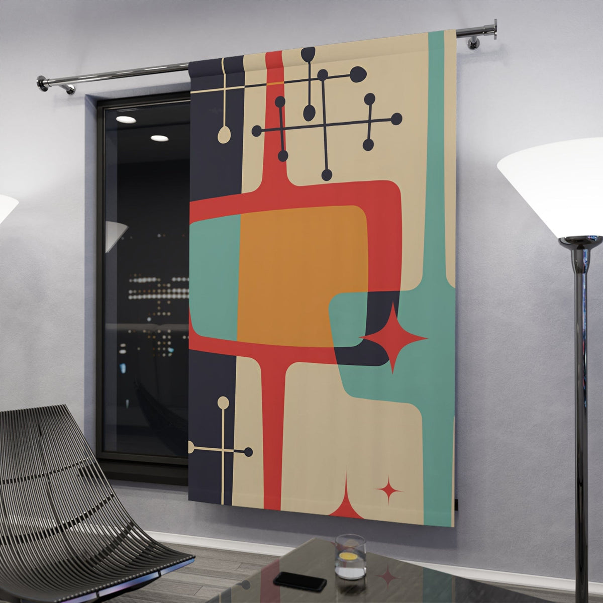 Mid Mod MCM, Atomic, Black, Beige, Teal, Geometric, Abstract Mid Century Modern Curtains