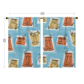 Mid Mod Tiki Time, Mid Century Modern, Blue, Yellow, White Retro Window Curtains (two panels) Curtains