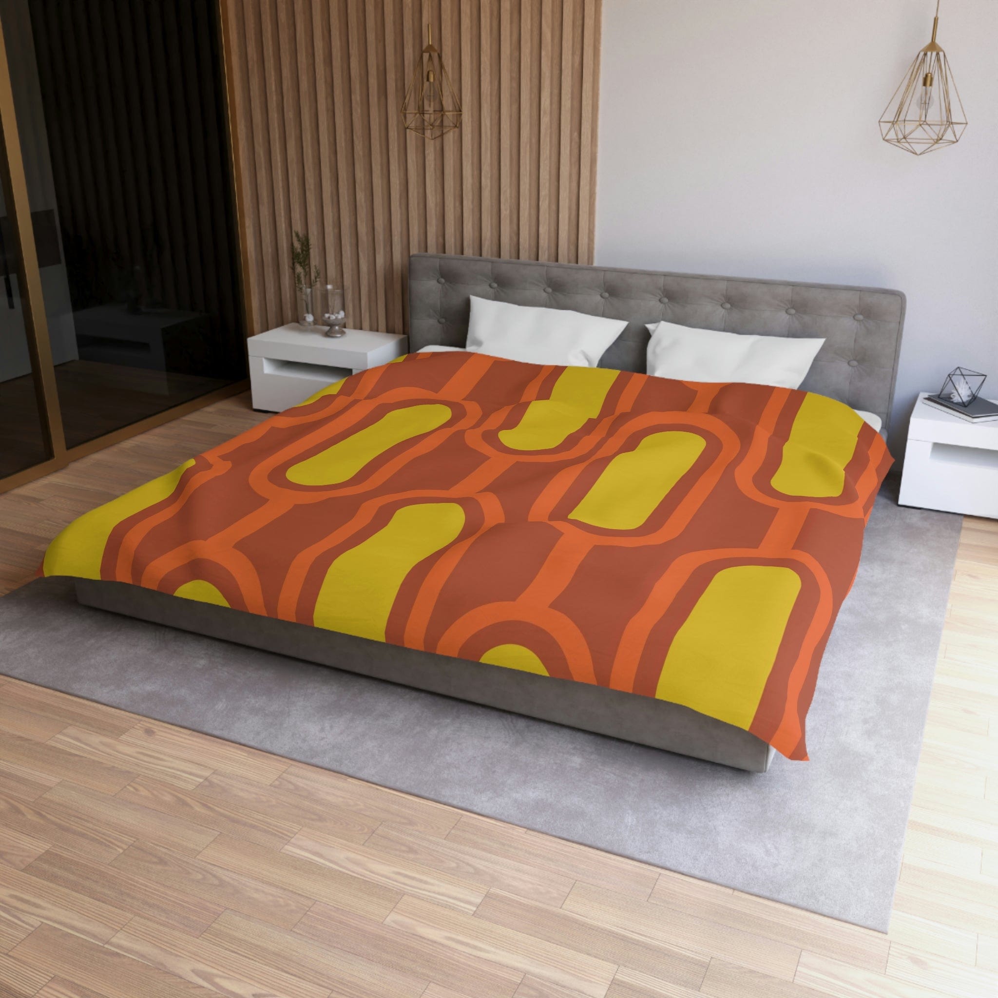 Mid Modern Geometric, Orange, Mustard Yellow, Rust Mid Century Modern Duvet Cover Home Decor