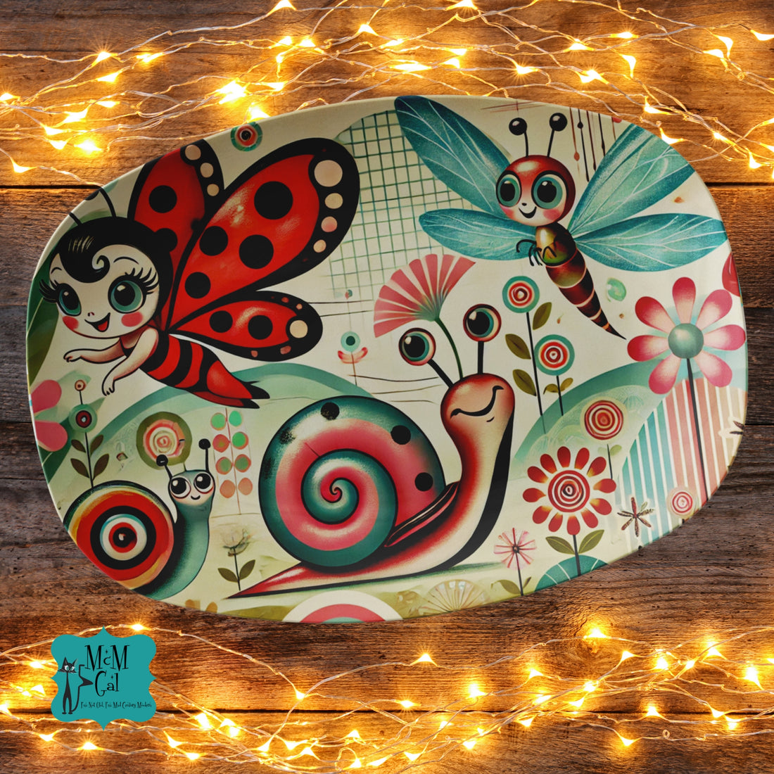 Anthropomorphic Pixies Whimiscal Garden 50s Mid Century Modern Platter - Mid Century Modern Gal