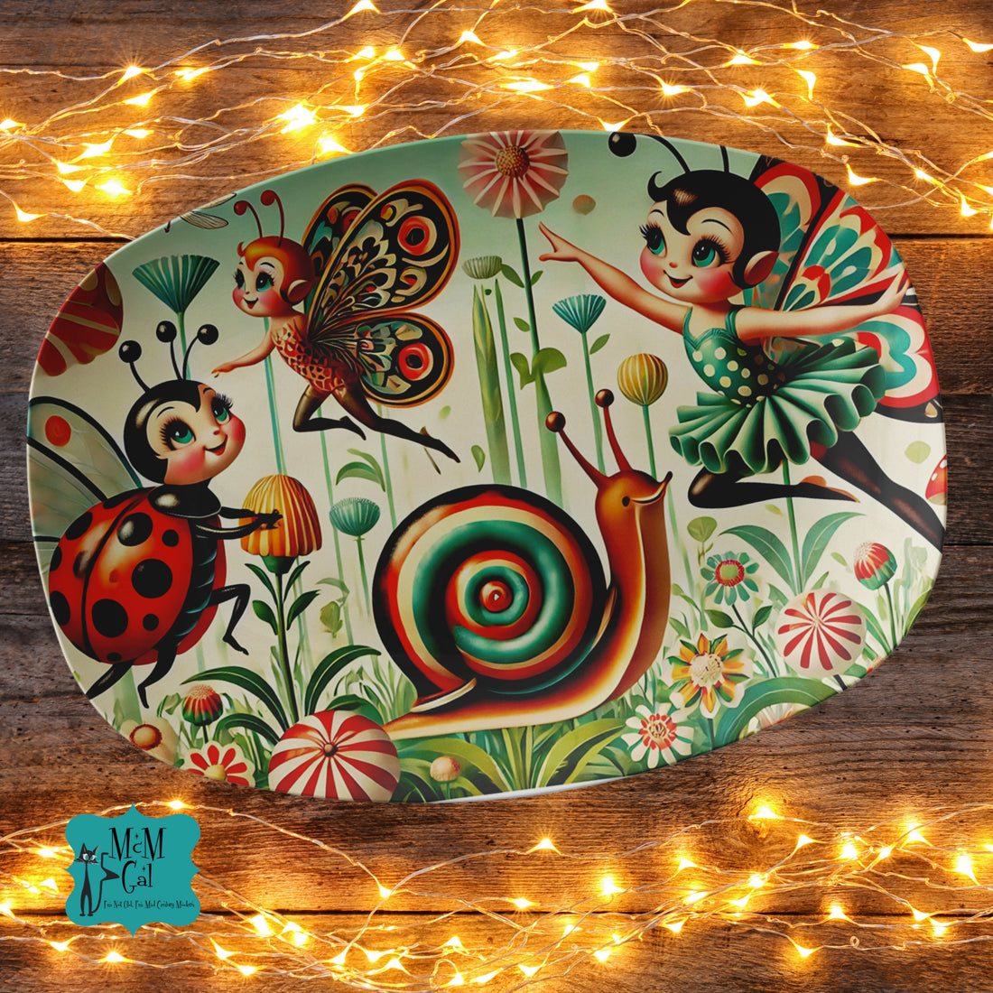 Anthropomorphic Pixies 1950s Garden Bugs, Mid Century Modern Platter - Mid Century Modern Gal