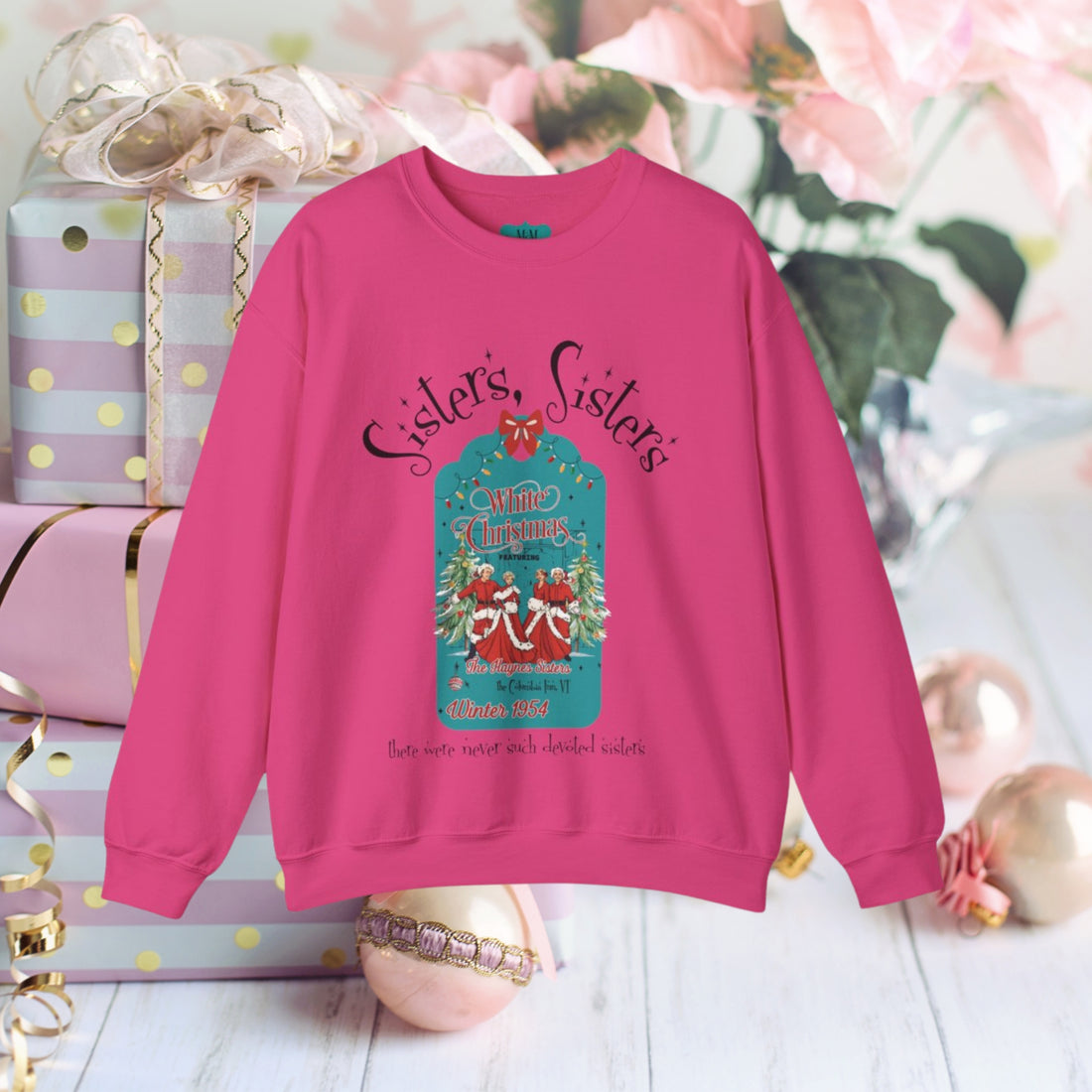 Wallace And Davis Retro Christmas Sweatshirt, Cozy Unisex Holiday Sisters Sisters Matching Sweaters