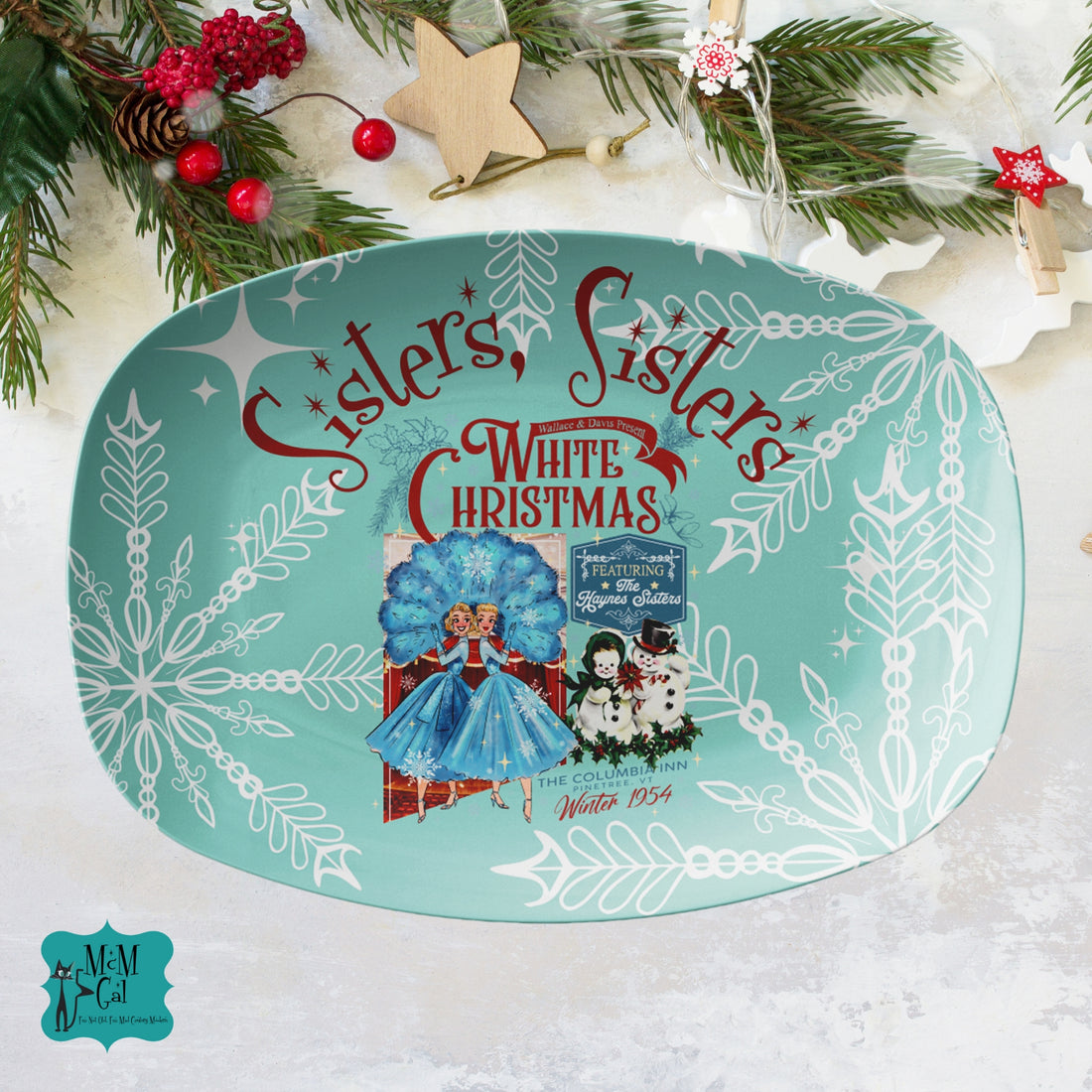 Sisters Sisters White Christmas Movie Chrismas Party Platter - Mid Century Modern Gal