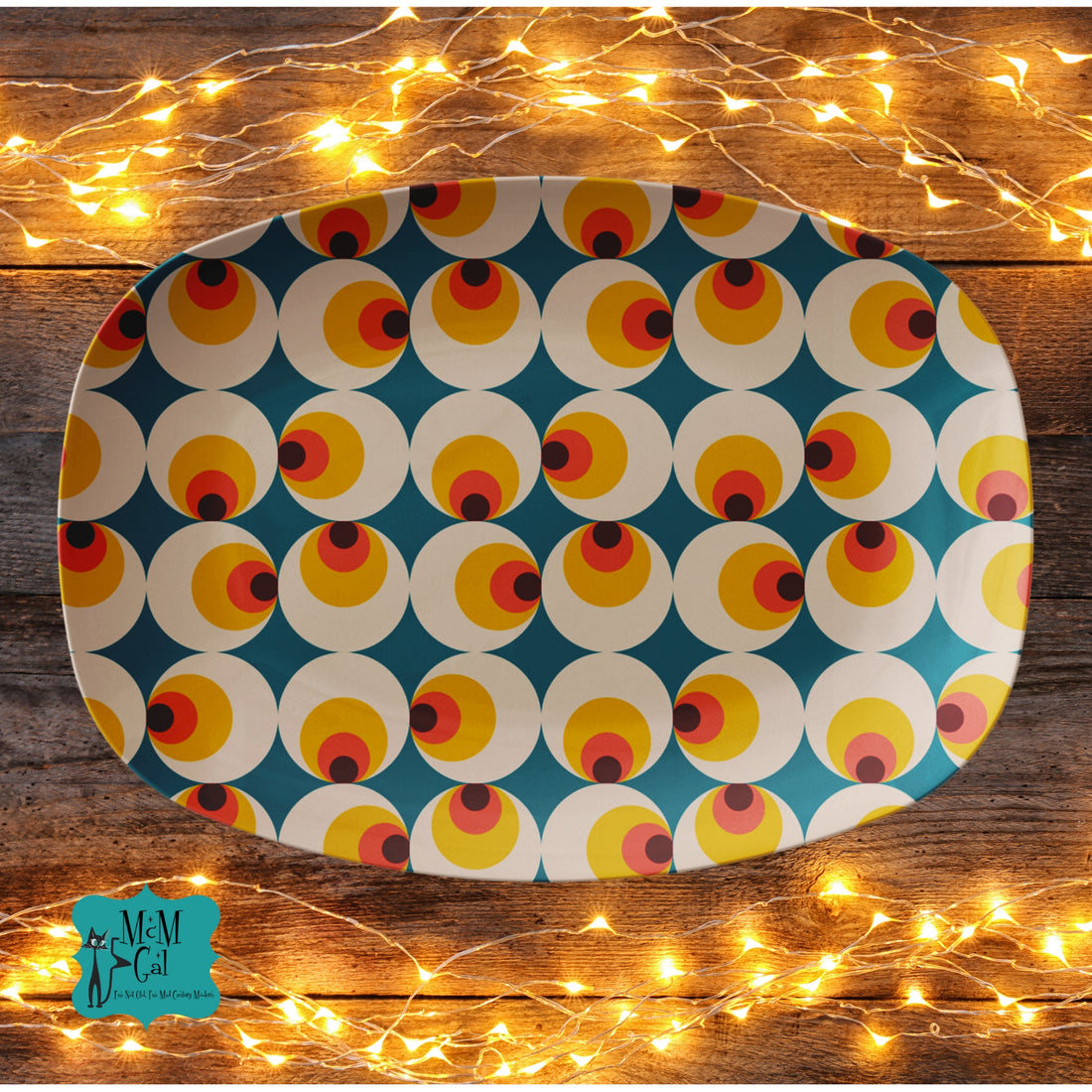 Mid Century Modern Geometric Orb 70s Retro Serving Platter - Mid Century Modern Gal