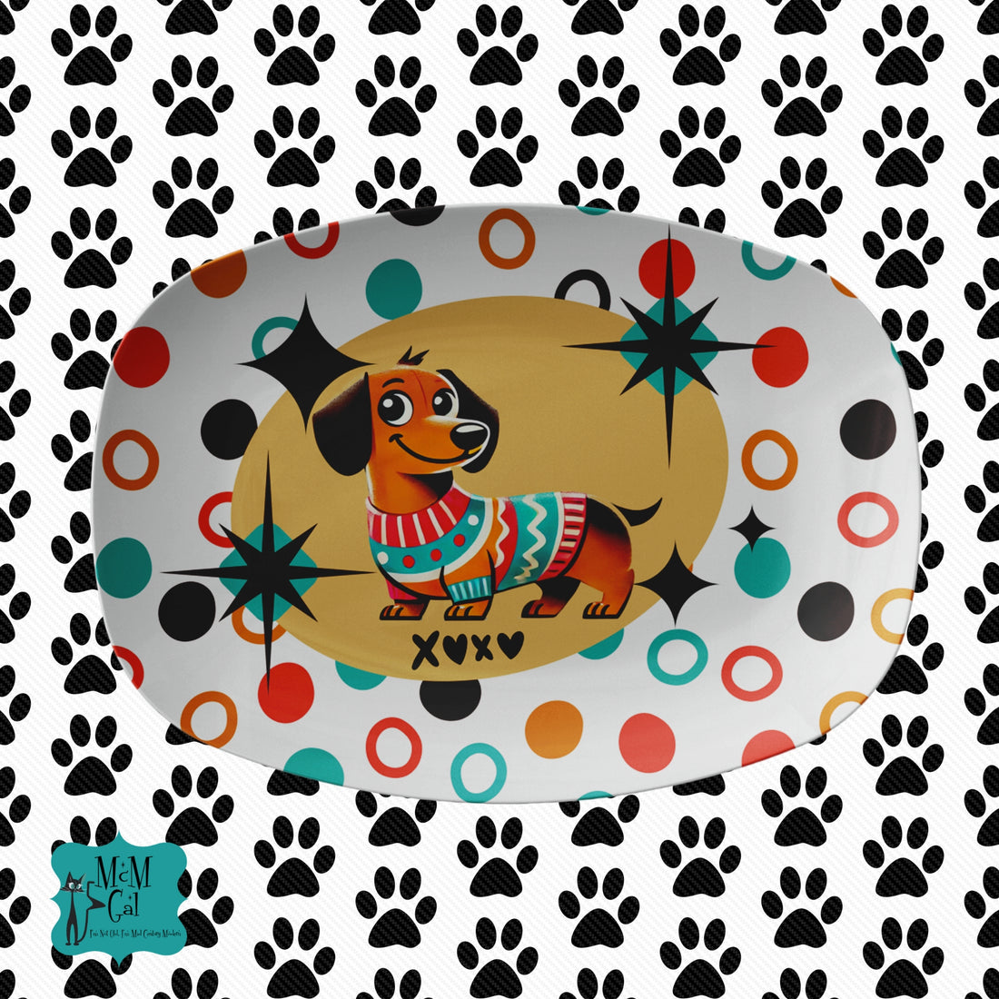 Doxie Dog Mid Century Modern Serving Platter With Love - Mid Century Modern Gal