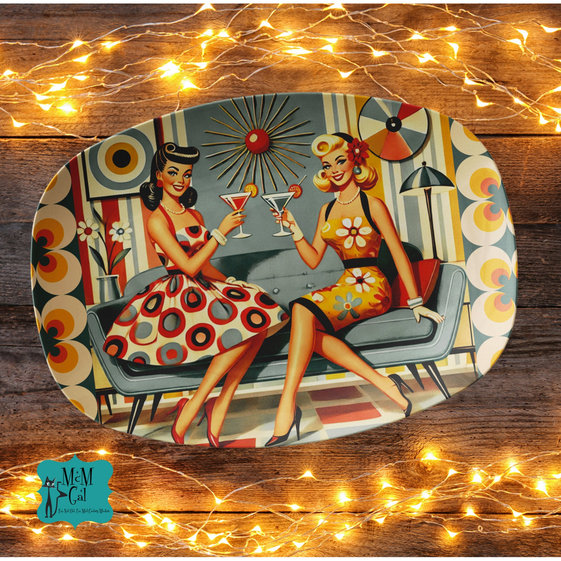 Mid Century Modern Retro Serving Platter, Best Friends, Mod Gals MCM Barware - Mid Century Modern Gal
